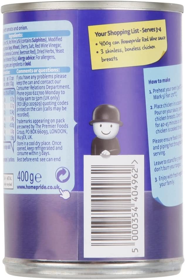 Homepride Red Wine Cooking Sauce 400g I